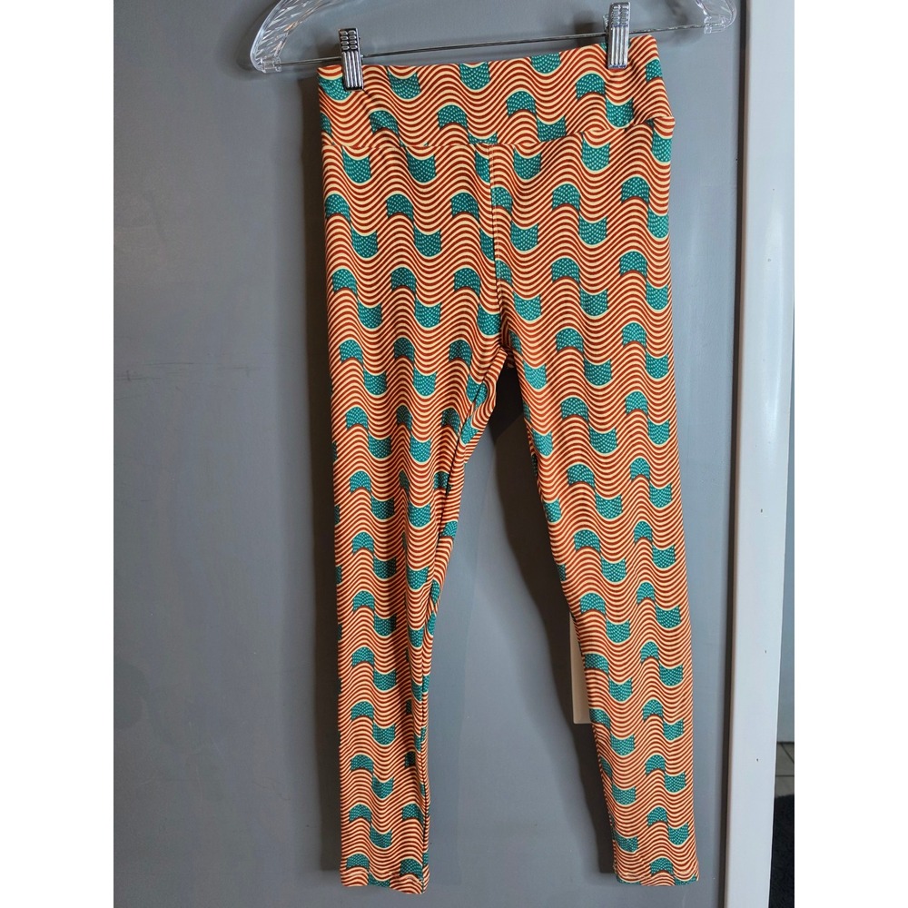LuLaRoe Americana Wavy Flag Star Print Leggings One Size OS Red White Blue